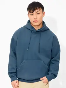 Crazymonk Men Plain Overesized Hoodie River Side Blue