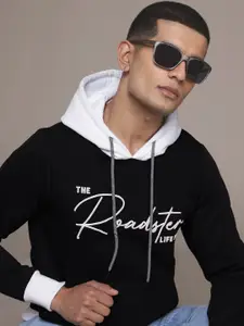 The Roadster Lifestyle Co. Men Brand Logo Printed Hooded Pure Cotton Sweatshirt