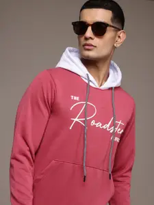 The Roadster Lifestyle Co. Men Brand Logo Printed Hooded Pure Cotton Sweatshirt