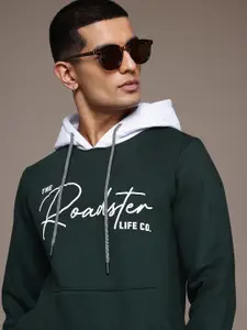 The Roadster Lifestyle Co. Men Brand Logo Printed Hooded Pure Cotton Sweatshirt
