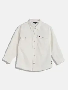 Tommy Hilfiger Boys Spread Collar Solid Cotton Casual Shirt
