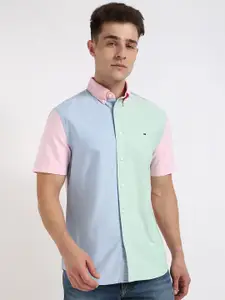 Tommy Hilfiger Men Button-Down Collar Colourblocked Cotton Casual Shirt