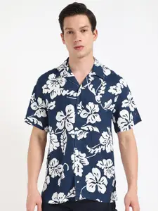 Tommy Hilfiger Men Relaxed Fit Cuban Collar Floral Printed Linen Casual Shirt