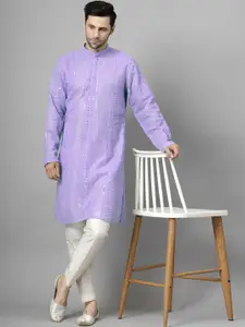 Utsav Fashion Embroidered Mirror Work Mandarin Collar Straight Kurta With Pyjamas