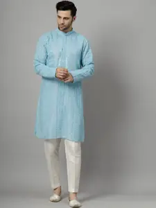 Utsav Fashion Embroidered Mirror Work Mandarin Collar Straight Kurta With Pyjamas