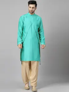 Utsav Fashion Mandarin Collar Layered Straight Kurta with Pyjamas