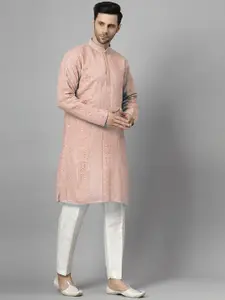 Utsav Fashion Embroidered Mirror Work Mandarin Collar Straight Kurta With Pyjamas