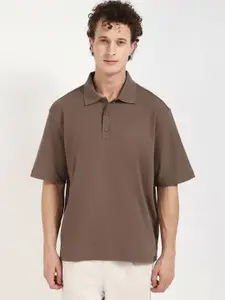 Calvin Klein Jeans Men Self Design Polo Collar Cotton Oversized T-shirt