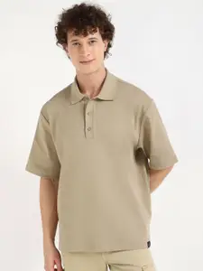 Calvin Klein Jeans Men Self Design Polo Collar Cotton Oversized T-shirt