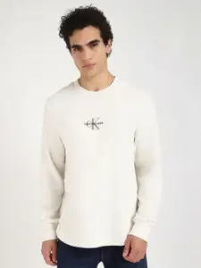 Calvin Klein Jeans Men Self Design Round Neck Cotton Relaxed Fit T-shirt