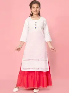 Sangria Girls White Chikankari Round Neck Straight Kurta