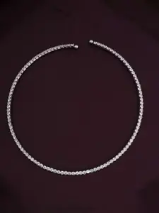 PALMONAS Silver-Plated Stainless Steel Stone Studded Anti-Tarnish Circle Necklace