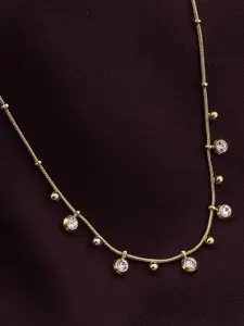 PALMONAS Gold-Plated Stainless Steel CZ-Stone Studded Anti-Tarnish Necklace