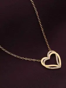 PALMONAS Gold-Plated Stainless Steel Stone Studded Anti-Tarnish Heart Shaped Necklace