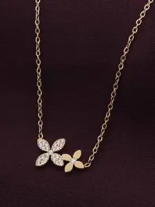 PALMONAS Gold-Plated Stainless Steel CZ-Stone Studded Anti-Tarnish Petals Flower Necklace