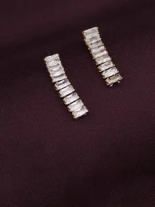 PALMONAS Stainless Steel Gold Plated Classic Cubic Zirconia Drop Earrings