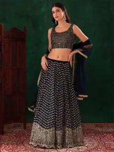 FABPIXEL Embroidered Sequinned Semi-Stitched Lehenga & Unstitched Blouse With Dupatta