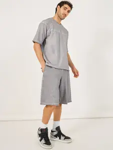 Styli Grey Short Sleeves Pure Cotton T-Shirt With Shorts