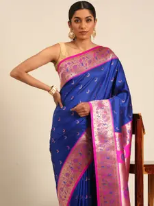 Mitera Woven Design Zari Silk Blend Designer Paithani Saree