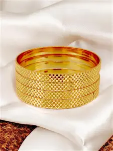 LUCKY JEWELLERY Pack Of 4 18K Gold-Plated Textured Bangles