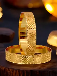 LUCKY JEWELLERY Pack Of 2 18K One Gram Gold-Plated Traditional Bangles