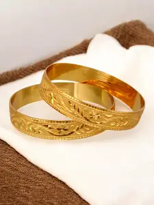 LUCKY JEWELLERY Pack Of 2 18K One Gram Gold-Plated Bangles