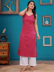 Nayo Ethnic Motifs Printed Shoulder Straps Pure Cotton Straight Kurta