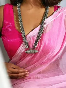 Janpath Online Silver-Plated Oxidised Contemporary Pendant Necklace