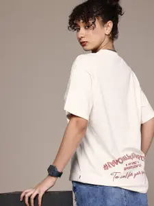 The Roadster Life Co. Pure Cotton Typography Printed Oversized Longline T-shirt