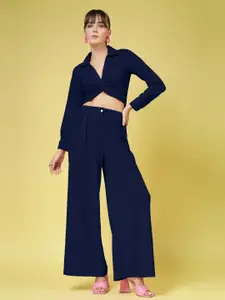 Oomph! Shirt Collar Long Sleeves Top With Trouser