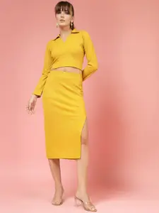 Oomph! Shirt Collar Long Sleeves Top With Skirt