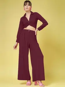 Oomph! Shirt Collar Long Sleeves Top With Trouser