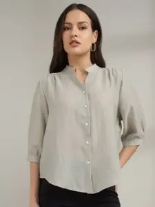 Xpose Women Comfort Boxy Fit Mandarin Collar Solid Casual Shirt