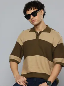 Levis Pure Cotton Colourblocked Polo Collar Loose Fit T-Shirt