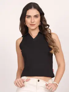 Leotude Women Black Ribbed Cotton Crop Tank Top