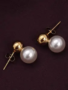 PALMONAS Stainless Steel Gold Plated Contemporary Pearls Double Sided Drop Earrings