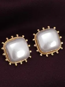 PALMONAS Stainless Steel Gold Plated Contemporary Pearls Studs Earrings