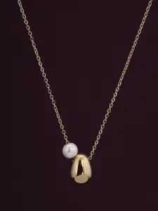 PALMONAS Gold-Plated Stainless Steel Pearls Beaded Anti-Tarnish Necklace