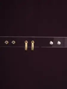 PALMONAS Set Of 3 Stainless Steel Gold Plated Pearls Waterproof Contemporary Studs