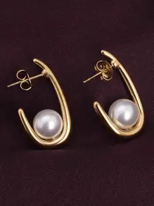 PALMONAS Stainless Steel Gold Plated Pearls Waterproof & Anti-Tarnish Contemporary Studs