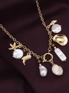 PALMONAS Gold-Plated Stainless Steel Pearls Beaded Boho Chic Statement Necklace