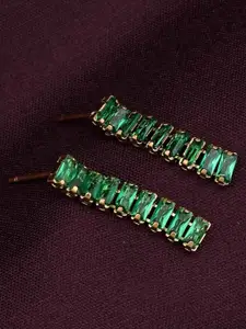 PALMONAS Stainless Steel Gold Plated Cubic Zirconia Contemporary Drop Earrings