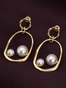 PALMONAS Stainless Steel Gold Plated Pearls Contemporary Drop Earrings