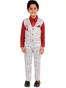 BAESD Boys Checked Single-Breasted Waistcoat With Trouser And Shirt 3-Piece Suit