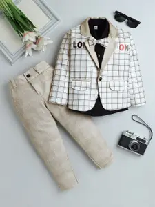 BAESD Boys Checked Single-Breasted Blazer With Trouser And Shirt 3-Piece Suit
