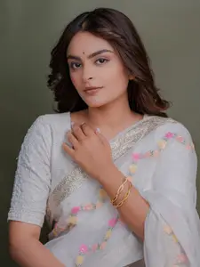 Zeraki Jewels Shehnaz Designer Set Of 2 Gold-Plated Textured Bangles