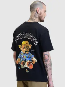 Snitch Men Printed Relaxed Fit Drop-Shoulder Sleeves Cotton Casual T-shirt