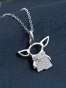 Zalkari Sterling Silver Rhodium-Plated CZ-Studded Star Wars Baby Yoda Grogu Pendant