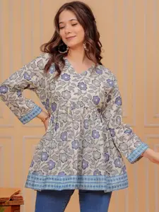 MF ERA Women Floral Printed V-Neck Pure Cotton Kurti