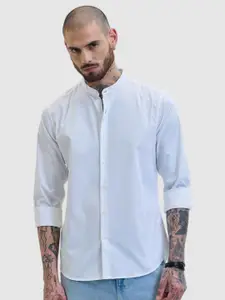 Snitch Men Smart Slim Fit Solid Band Collar Casual Shirt